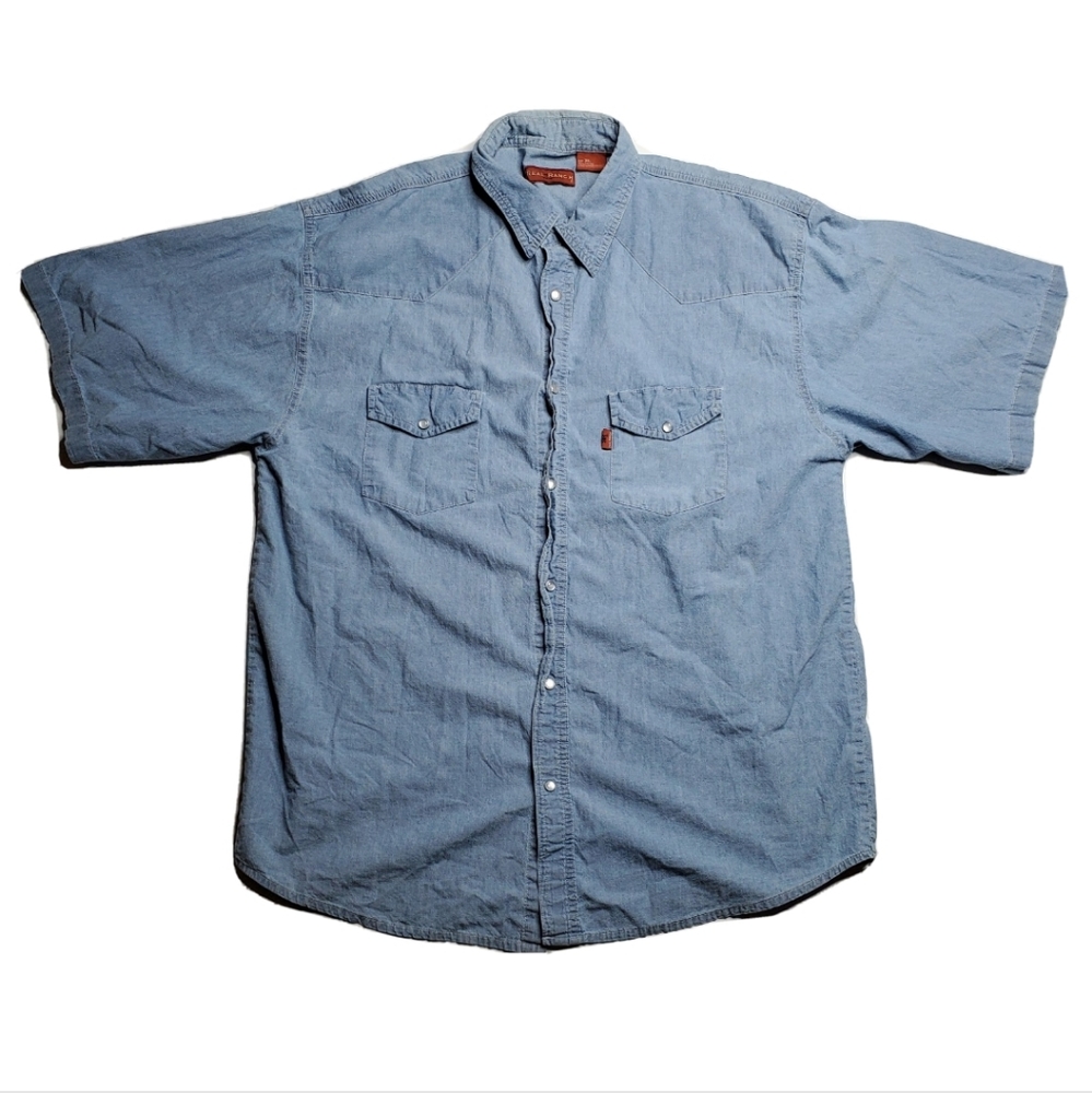 Real Ranch Wear Pearl Snap Men's  3XL Denim Shirt Short Sleeve Front Pocket